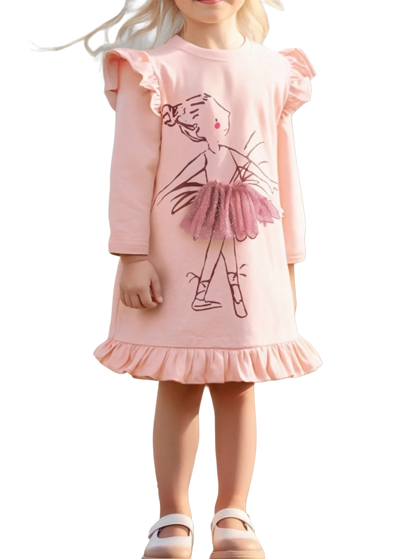 Children's Ruffle Trim Long Sleeve Dress - Kidnor