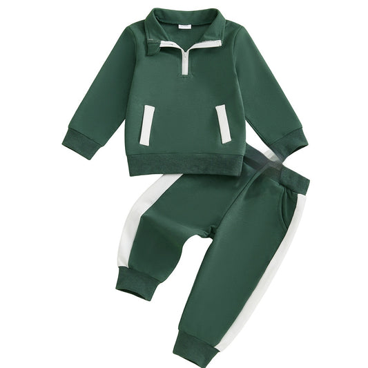 Boys Half-zip Long-sleeve Top And Pants Set