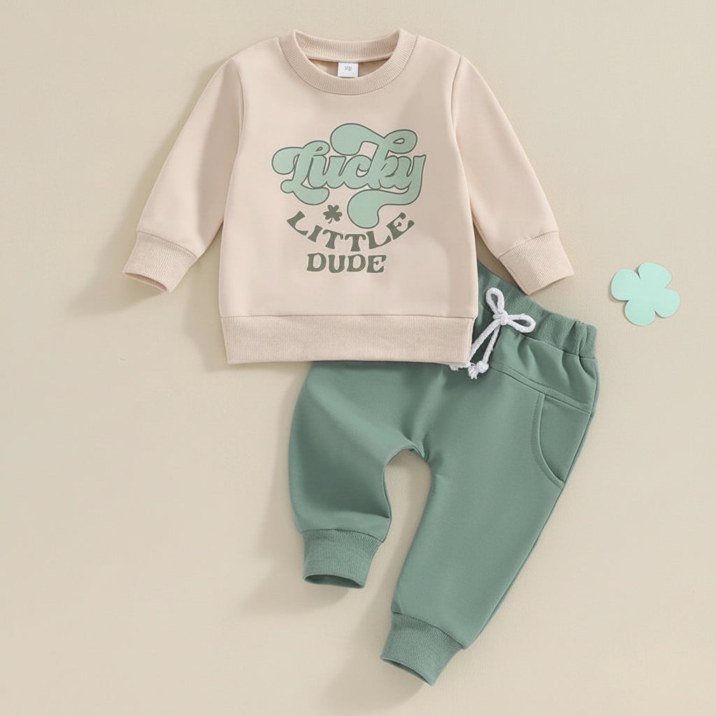Crew Neck Pullover Sweatshirt Sweatpants Suit - Kidnor