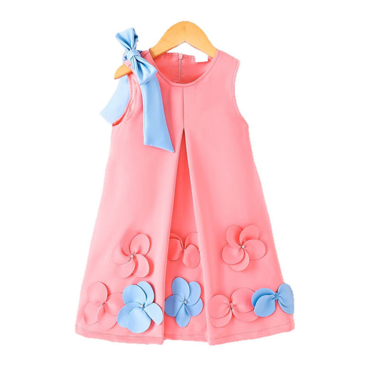 Bow Flower Applique Vest Dress Princess Style