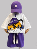Cartoon Printed Teenager's Suit Top T-shirt And Pants Suit