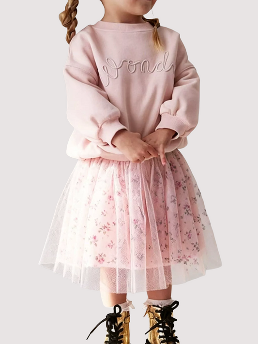Embroidered Sweatshirt & Tulle Skirt Set - Kidnor