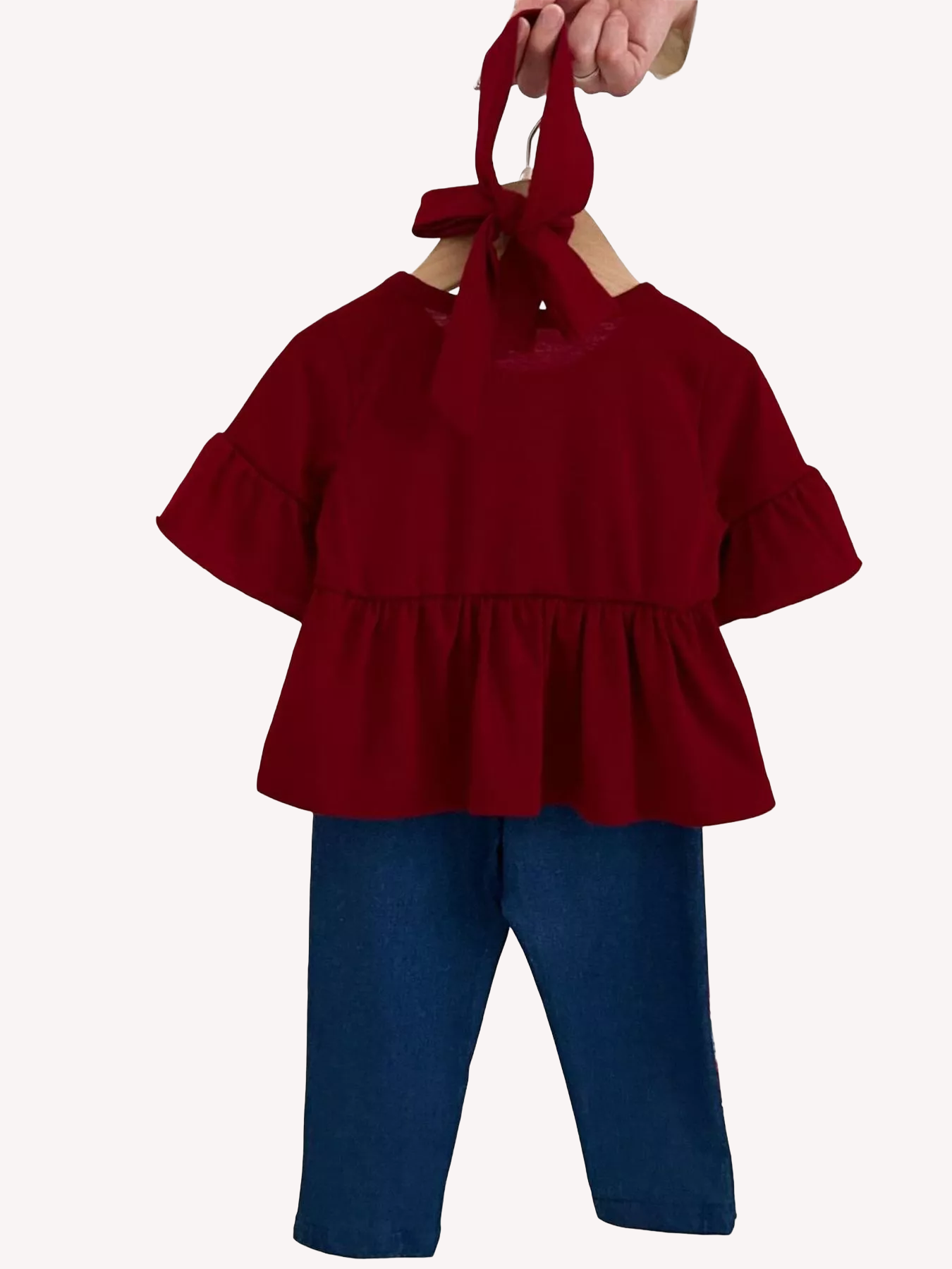 Children's Ruffle Sleeve Top & Floral Patch Pants Set - Kidnor
