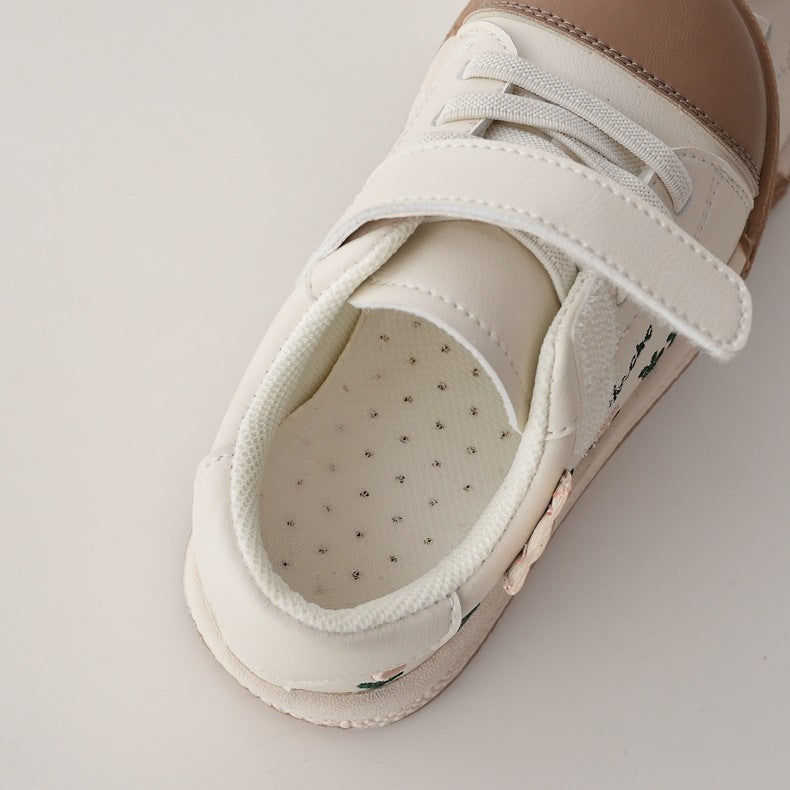 Girls Sneakers Soft Bottom Embroidered Flowers Sweet Retro - Kidnor
