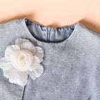 Girl's Sleeveless 3D Floral Denim Dress