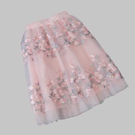 Girls Casual Mesh Floral Tutu Skirt