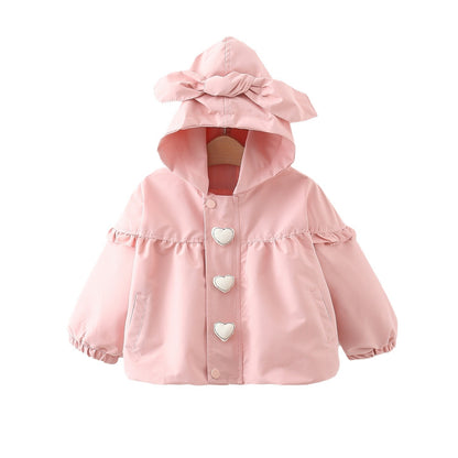 Children's Mid-length Love Hooded Trench Coat