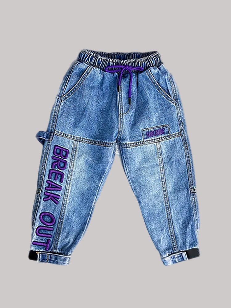 Children's Embroidered Trousers Plus Fleece Thick Pants