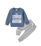Casual Round Neck Letter Print Sweater Trousers Suit