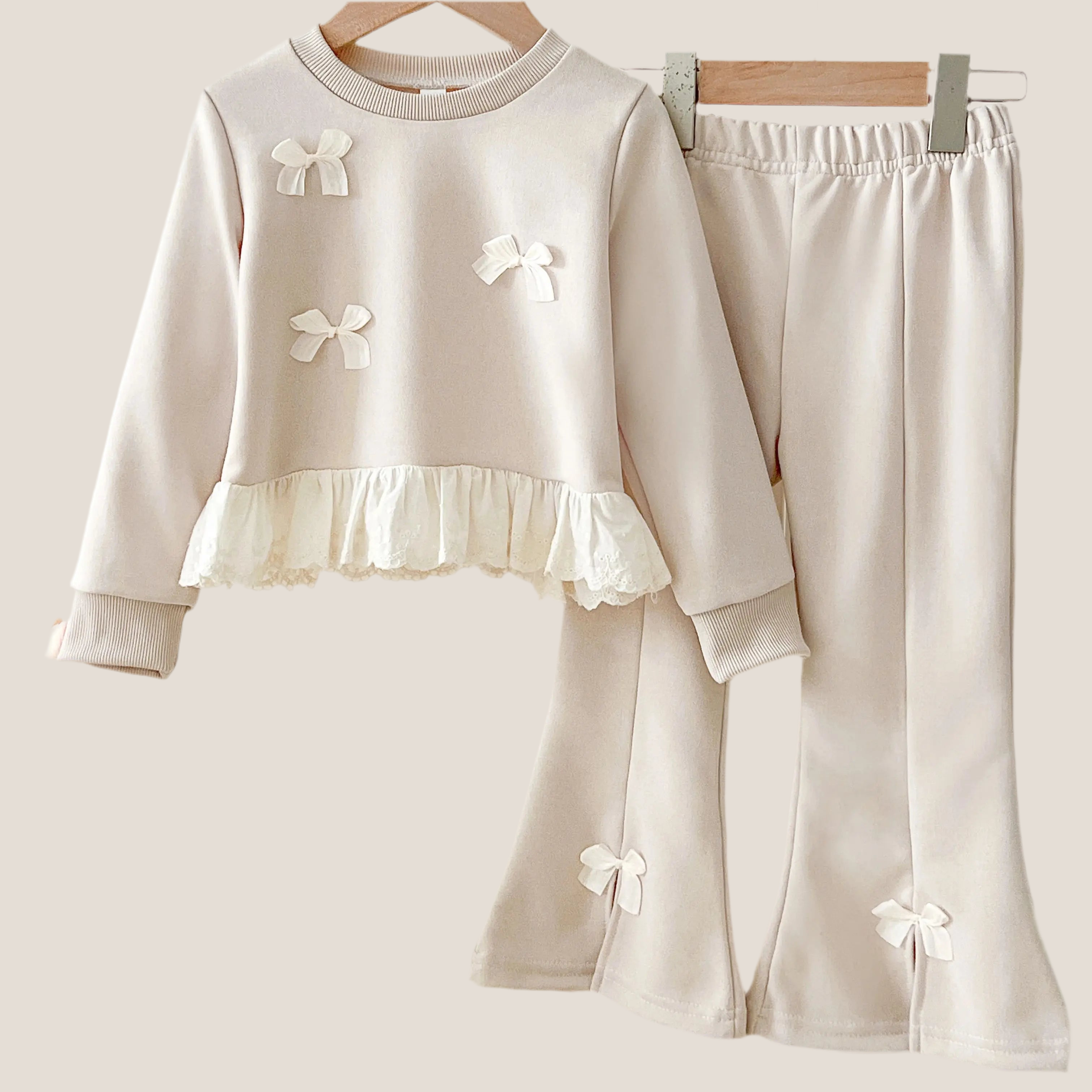 Girls Bowknot Sweatshirt Bell Bottom Set - Kidnor