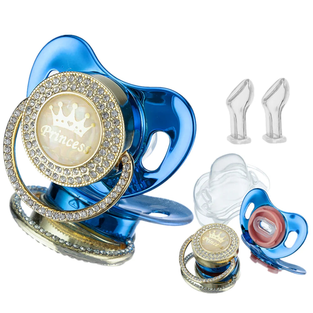 Miyocar Bling Handle Custom Metallic Purple Pacifier Bring 3 Replacement Teat Include All Size for Bo for Boy Girl Gift