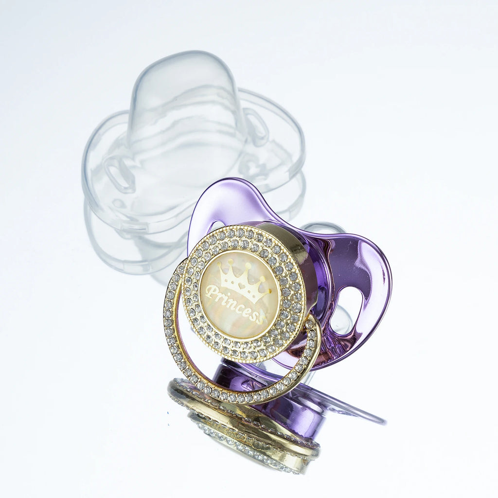 Miyocar Bling Handle Custom Metallic Purple Pacifier Bring 3 Replacement Teat Include All Size for Bo for Boy Girl Gift