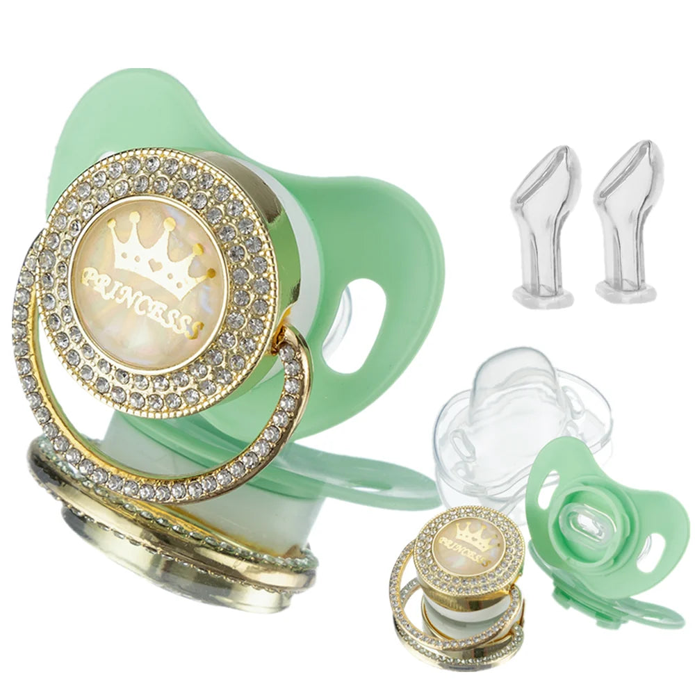 Miyocar Bling Handle Custom Metallic Purple Pacifier Bring 3 Replacement Teat Include All Size for Bo for Boy Girl Gift