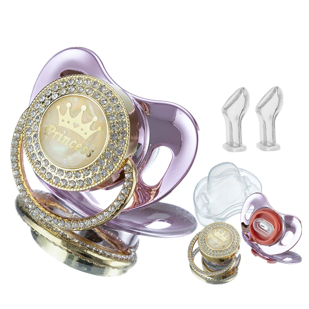 Miyocar Bling Handle Custom Metallic Purple Pacifier Bring 3 Replacement Teat Include All Size for Bo for Boy Girl Gift