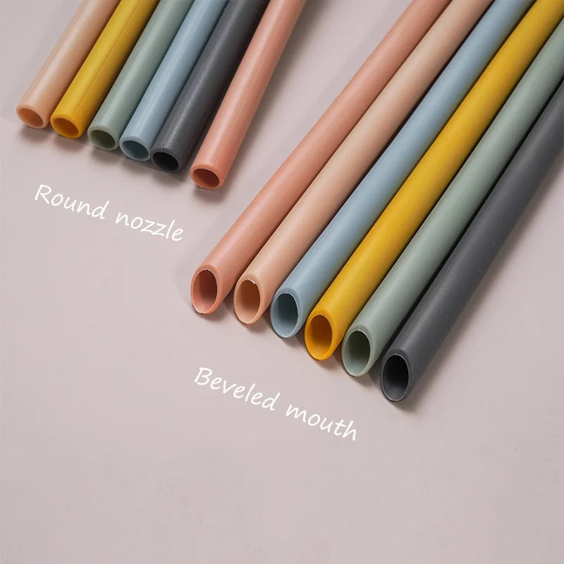 Baby Feeding Solid Color Reusable Silicone Straws Baby Food Grade Flexible Bent Straight Drinking Cup Straws Children Party Bar