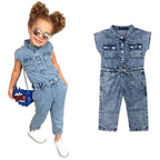Baby Girl Denim Jumpsuit - Sleeveless Summer Romper