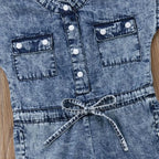 Baby Girl Denim Jumpsuit - Sleeveless Summer Romper