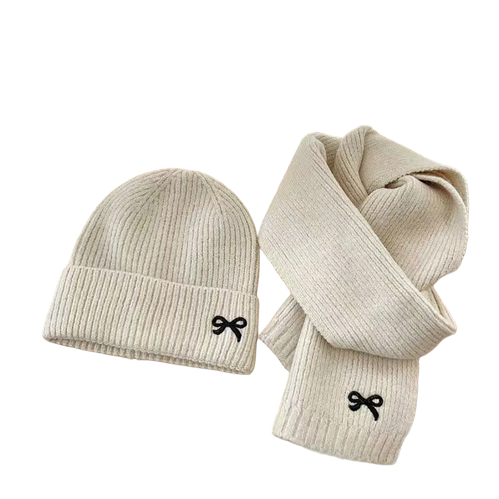2Pcs Children Hat and Scarf Set Embroidered Bow - Kidnor