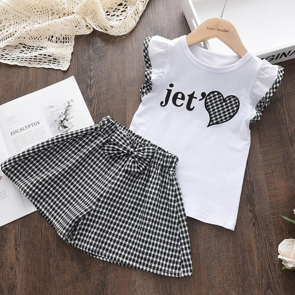 Bear Leader Girls Clothing Sets 2025 Summer Kids Clothes Floral Chiffon Halter+Embroidered Shorts Straw Children Clothing