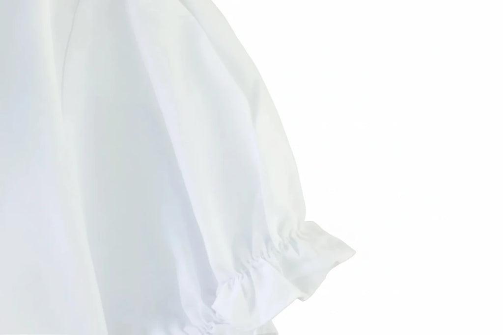 Girls' Doll Collar Bubble Sleeve Blouse - Ruffled Summer Top Ages 7-12