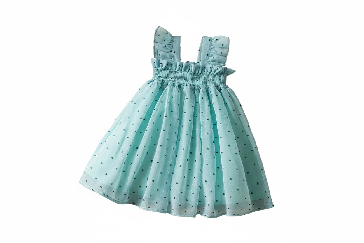 Baby Girl Floral Princess Dress - Halter Neck Summer Dress with Hearts