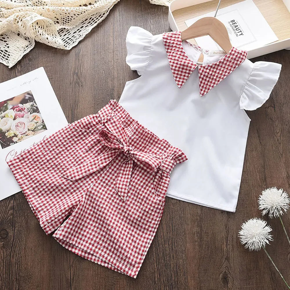 Bear Leader Girls Clothing Sets 2025 Summer Kids Clothes Floral Chiffon Halter+Embroidered Shorts Straw Children Clothing
