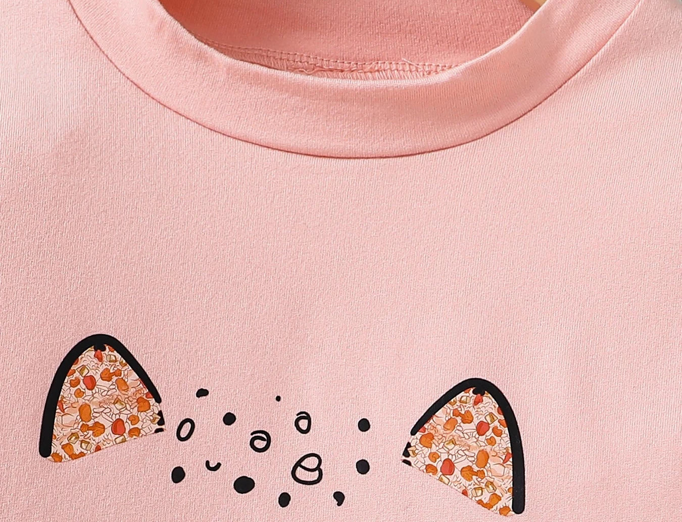 Girls Pink Cartoon Top & Denim Pants Set - 2-Piece Spring  Outfit