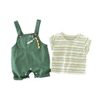 Baby Dinosaur Overalls & Striped T-Shirt Set - 2-Piece Summer Outfit