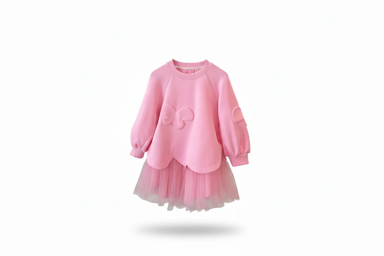 Girls Princess Dress with Mesh - Long Sleeve French Style Spring Dress