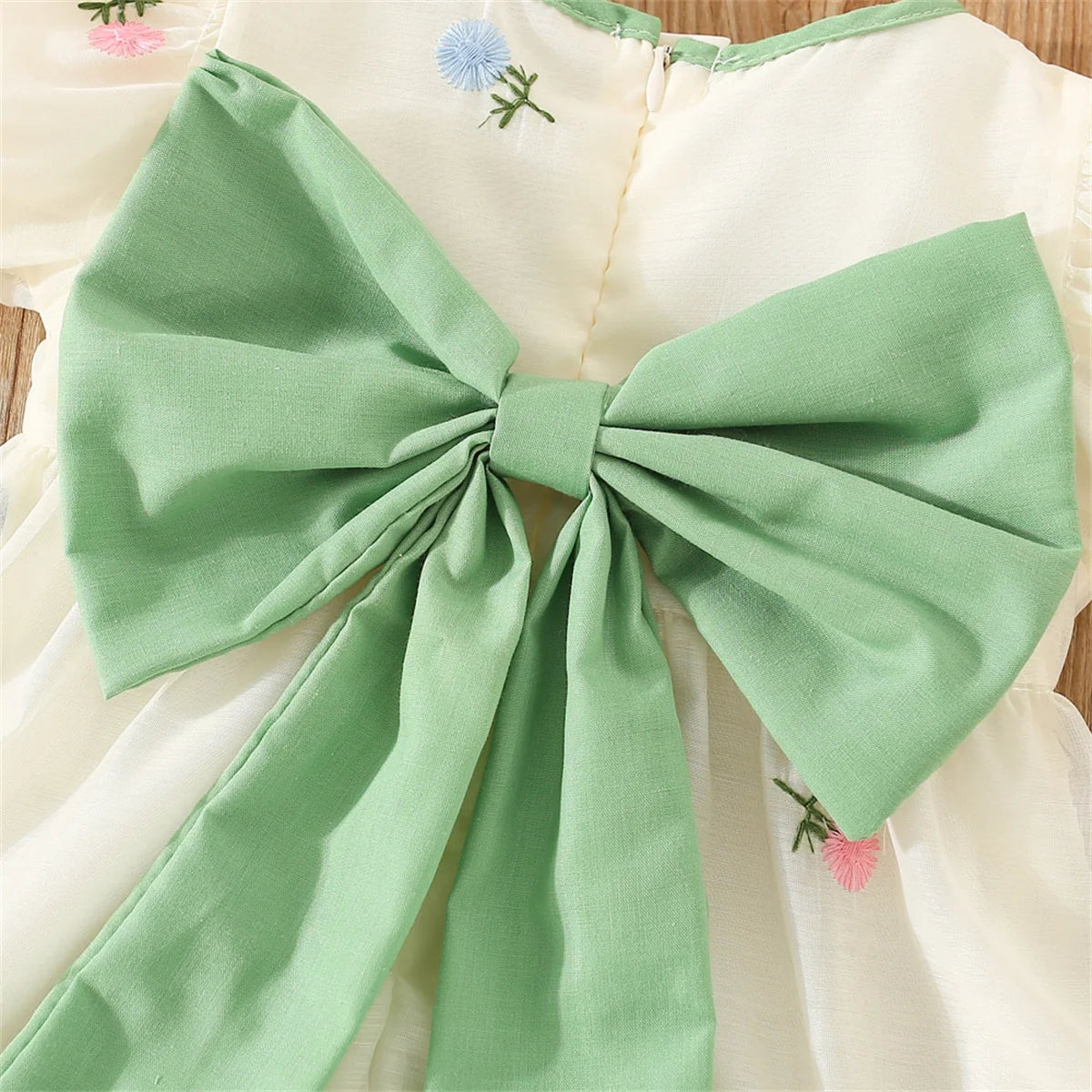 Girls' Embroidered Party Dress - Bubble Sleeve Birthday Dress Ages 1-3