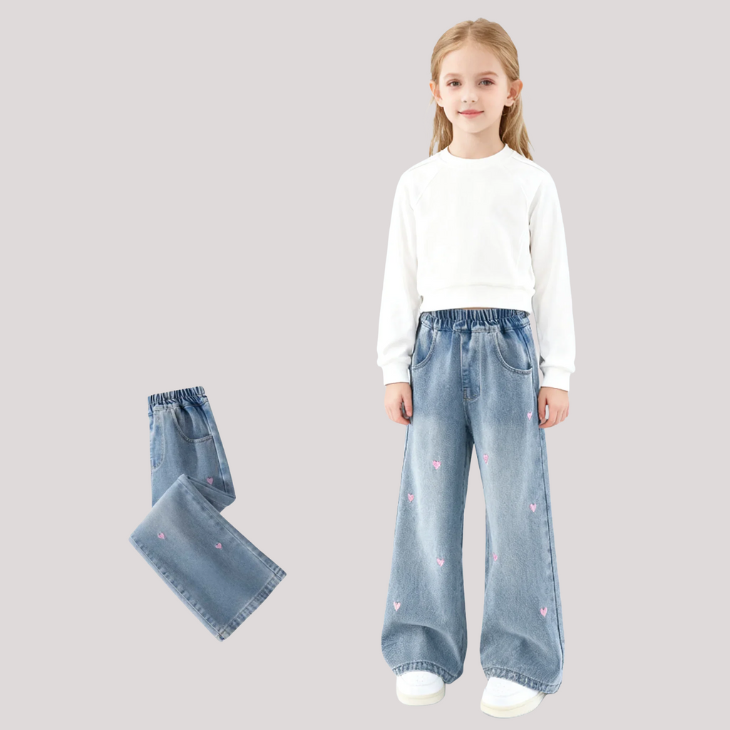 Jeans - Heart Embroidery Denim - Kidnor