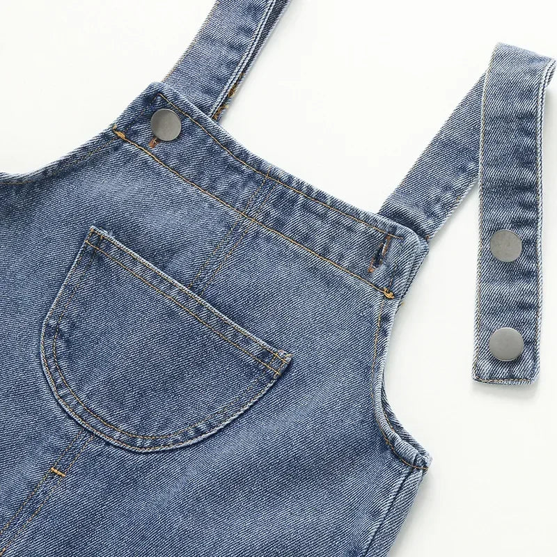 Toddler Denim Overalls - Solid Color Jumpsuit for Kids Ages 1-3