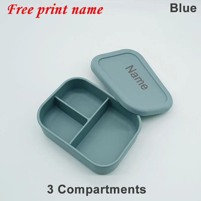 Personalized Name Lunch Box 3 Compartment Silicone Bento Box Portable Leak Proof Microwave Oven Lunch Box Picnic Food Container