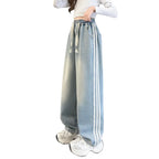 Girls' Striped Wide Leg Jeans - Korean Style Spring Pants
