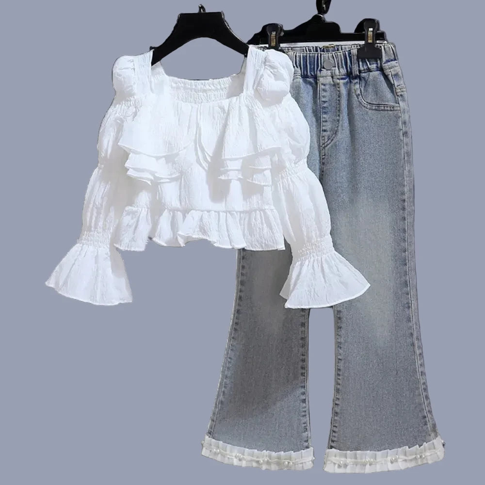 Girls Ruffle Blouse - Long Sleeve Lolita School Shirt