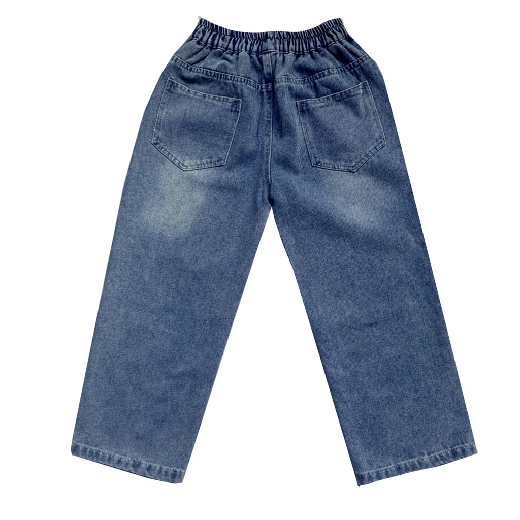 Kids Wide Leg Denim Jeans - Elastic Waist Straight Trousers (3-16 Years)