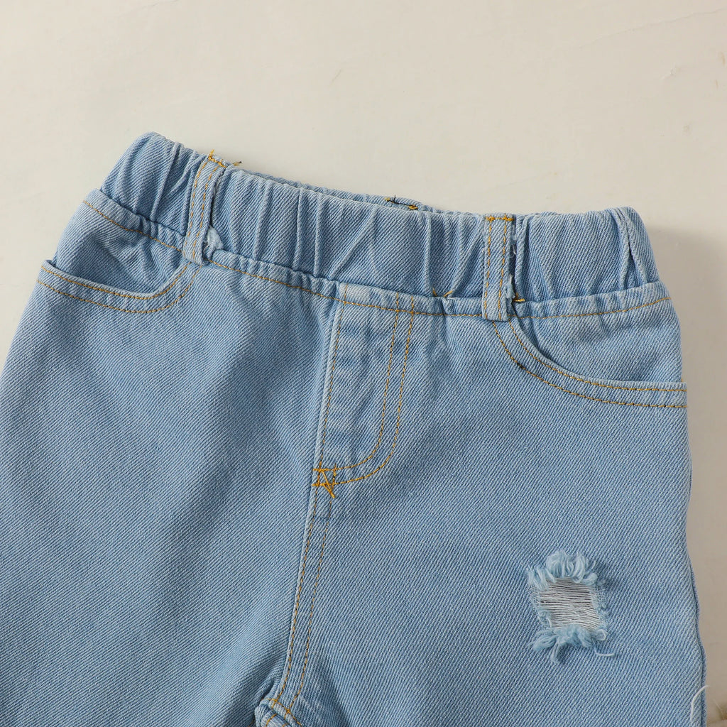 Flower Ruffle Top and Denim Pants Set - Kidnor
