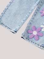 Girls Floral Denim Jeans Elastic Waist - Kidnor