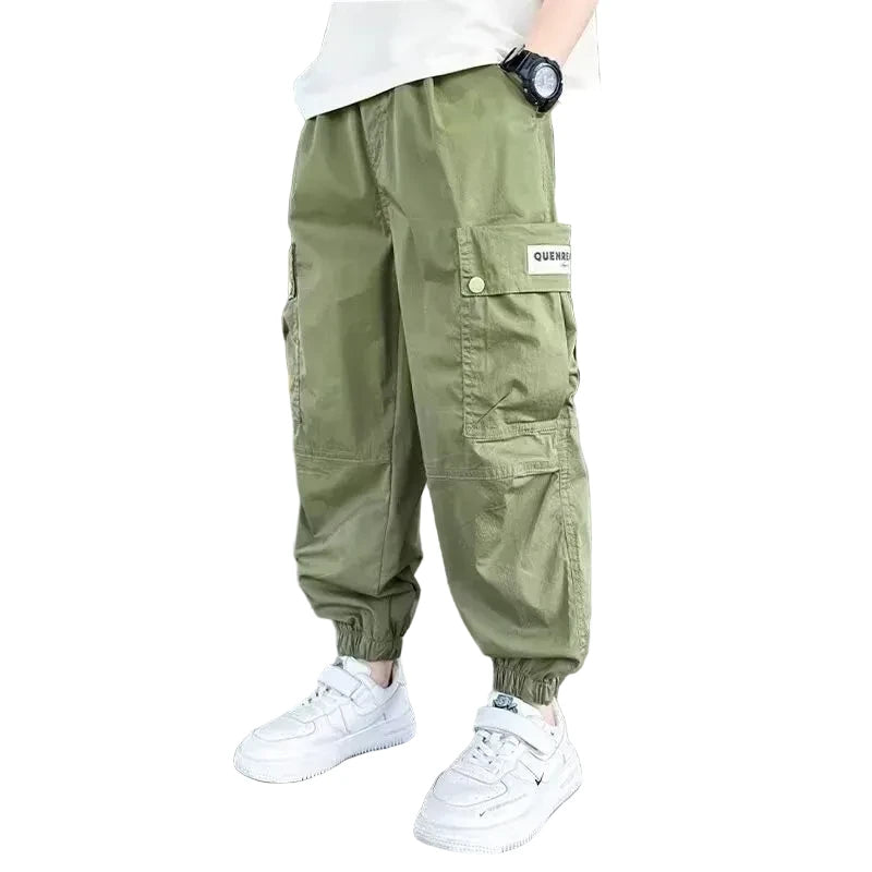 Boys' Cargo Sports Pants - Cotton Sweatpants with High Visibility Details