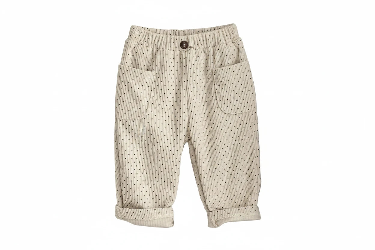 Kids Dot Print Corduroy Pants - Loose Fit Casual Trousers