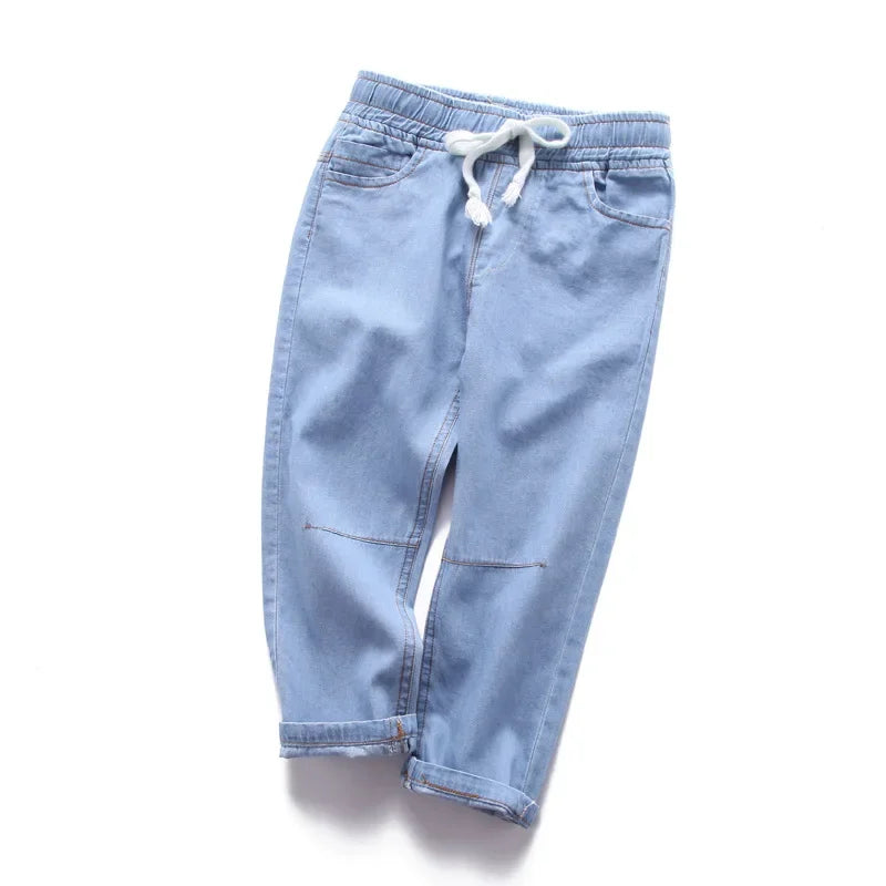 Kids Cotton Jeans - Elastic Waist Loose Fit Casual Pants for Boys & Girls