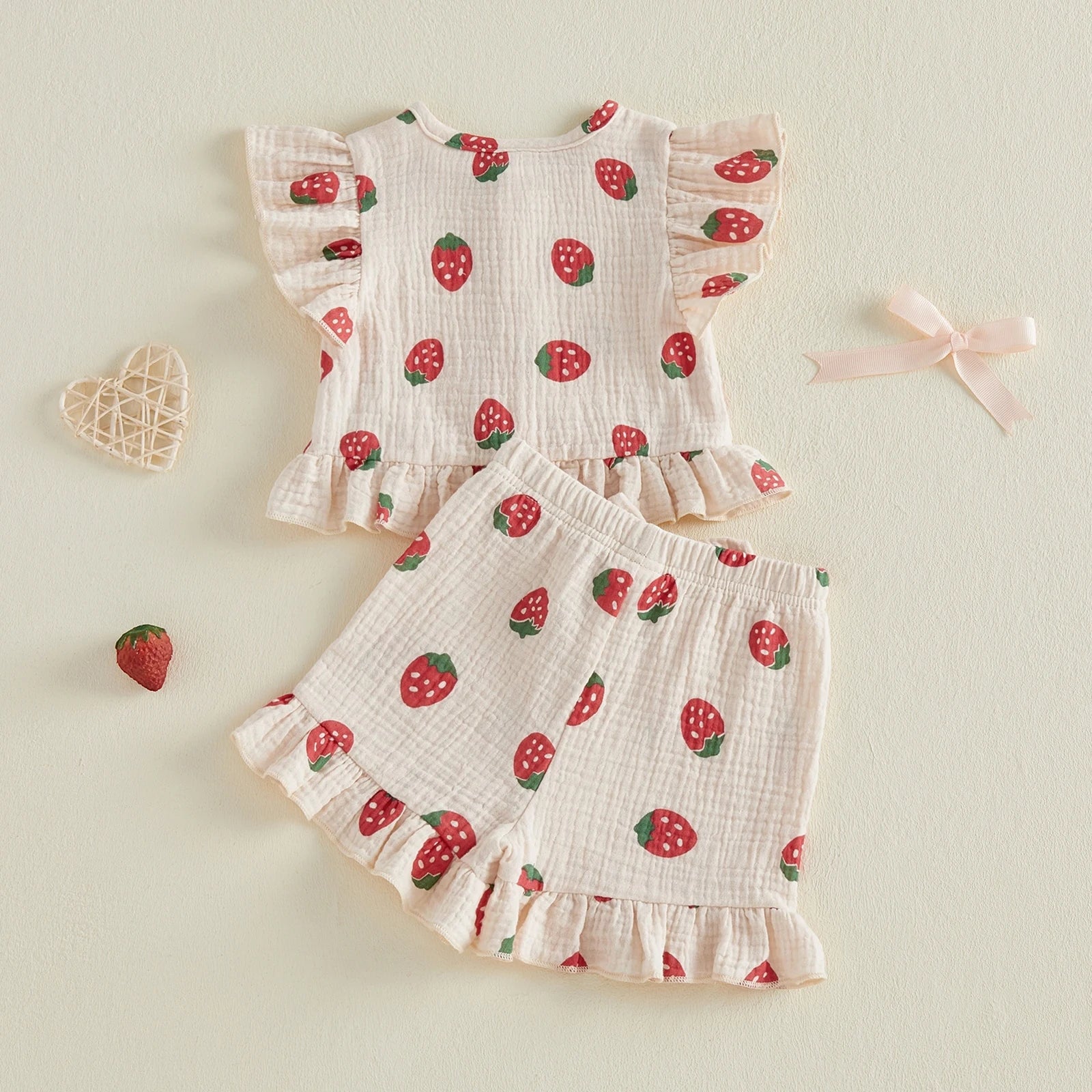 Baby Girls Strawberry Print Top & Shorts Set - 2-Piece Summer Outfit