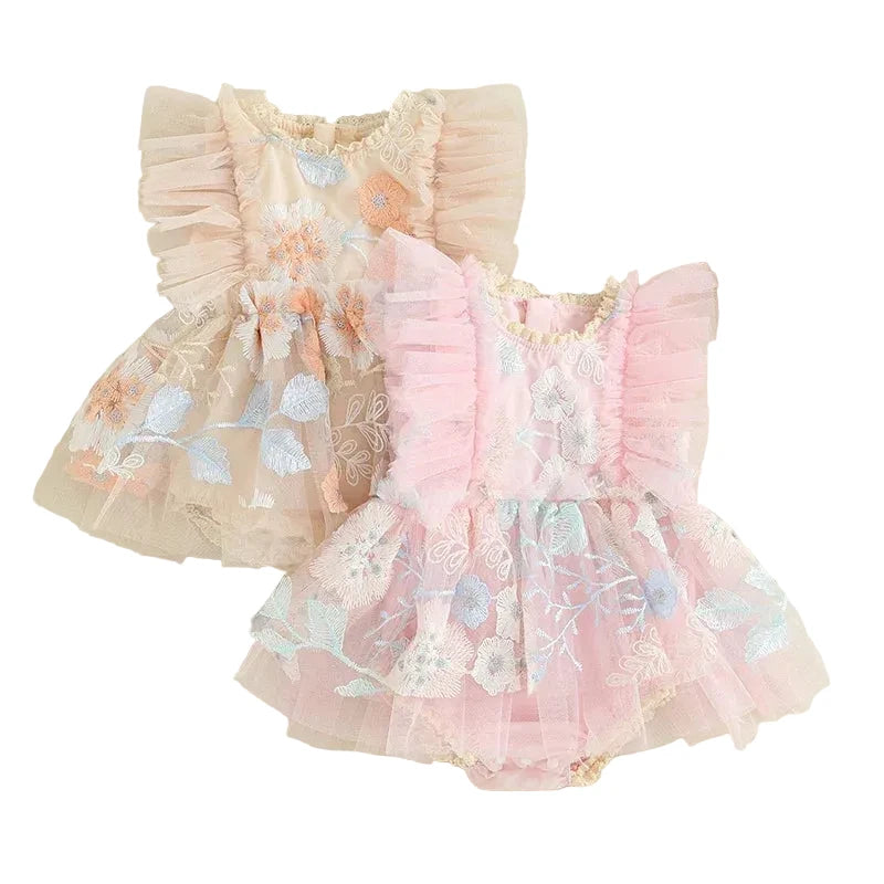 Lace Embroidery Flower Romper Dress - Kidnor