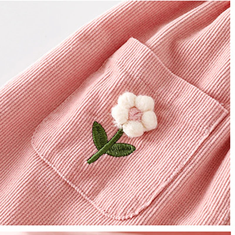 Corduroy Flower Embroidery Pants - Kidnor