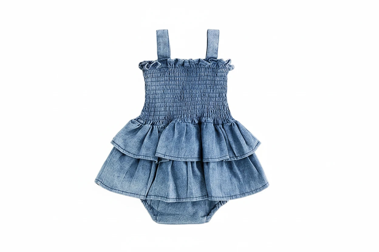 Baby Girl Romper Dress - Sleeveless Ruffle Bodysuit Ages 0-18M