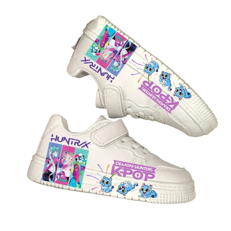 Kids KPOP Fashion Sneakers - White Printed Anti-Slip Sport Shoes