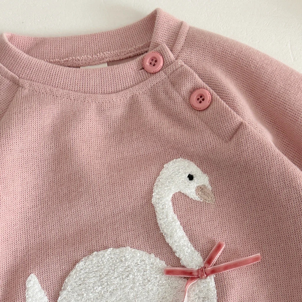 Autumn Toddler Baby Girls Outfit Swan Embroidery Long Sleeve Sweatshirt Ditsy Floral Elastic Waist Pants Spring Clothes
