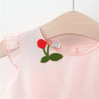 Girls Cherry Embroidered Dress - Flutter Sleeve Summer Dress