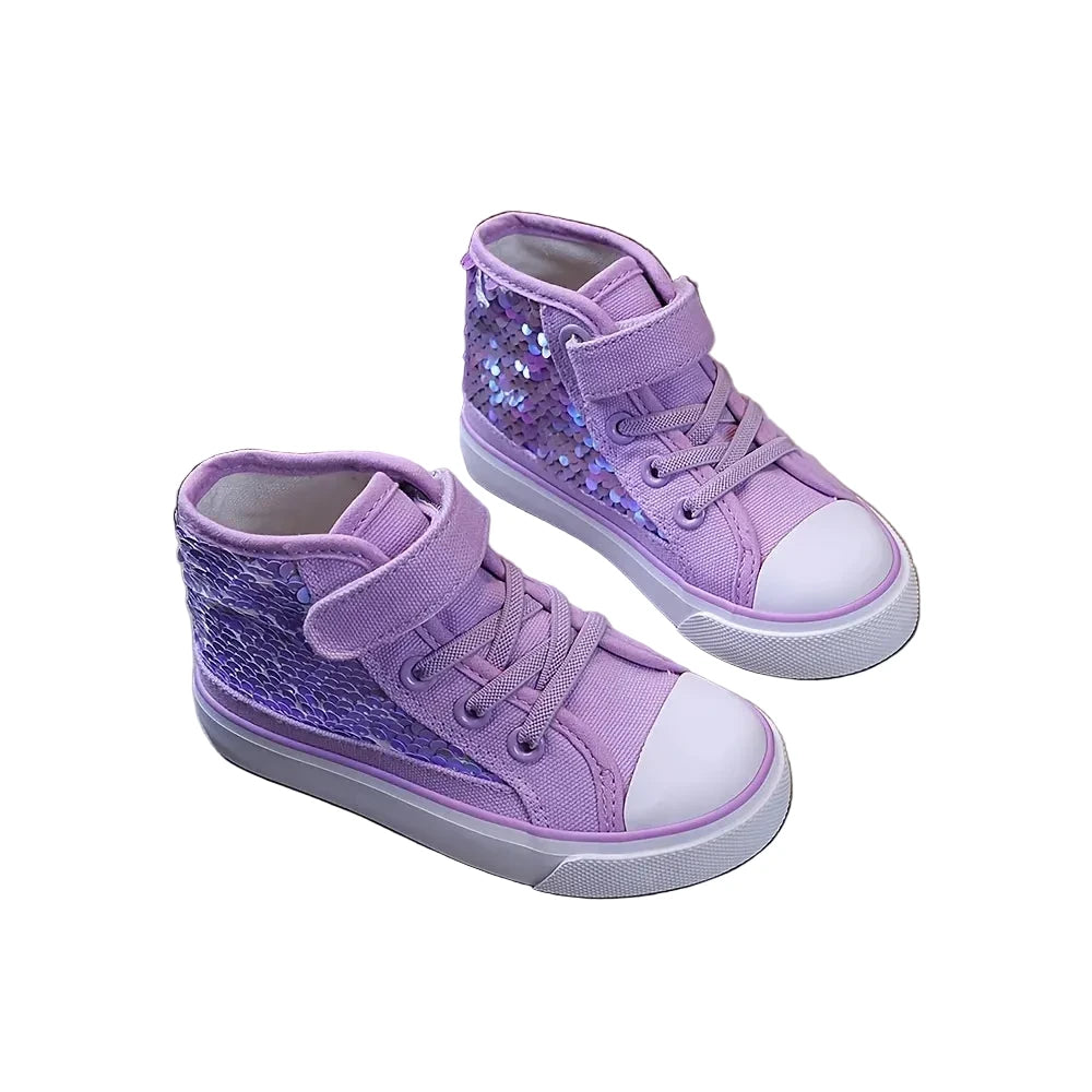 Girls Purple Holographic Princess Canvas Shoes - Adjustable Strap (3-12Y)