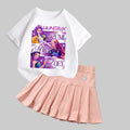 Kpop Demon Hunters Girls T-Shirt & Skirt Set - Kawaii Cartoon Summer Outfit